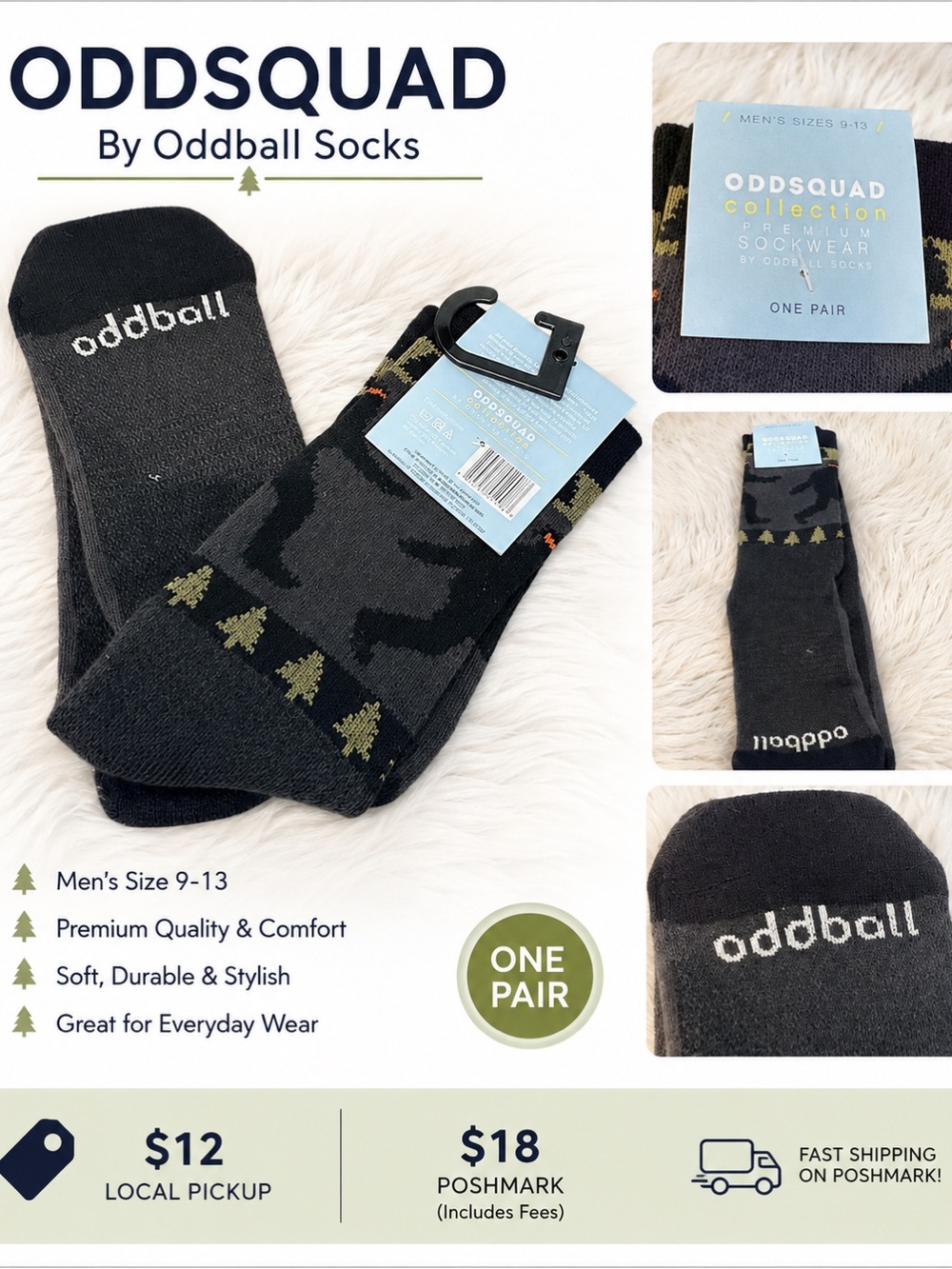 Oddsquad Men's Black & Gray Crew Socks with Tree Motif - One Pair